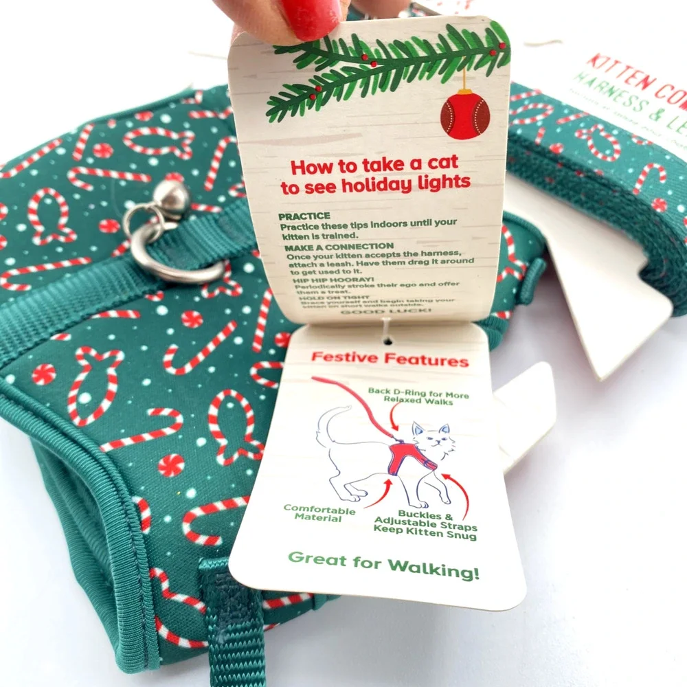 Merry & Bright Cat Kitten Comfort Vest Harness & Leash 2 Piece Christmas Holiday